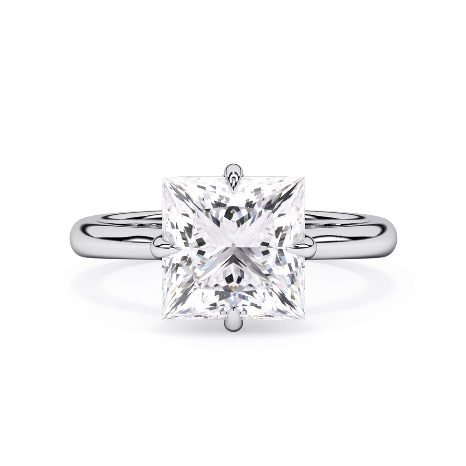 Compass Style Solitaire Engagement Ring (SKU: HE509) Shown with Princess Shape Diamond in White Gold or Platinum - Front View
