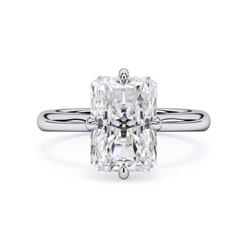 Compass Style Solitaire Engagement Ring (SKU: HE509) Shown with Radiant Shape Diamond in White Gold or Platinum - Front View