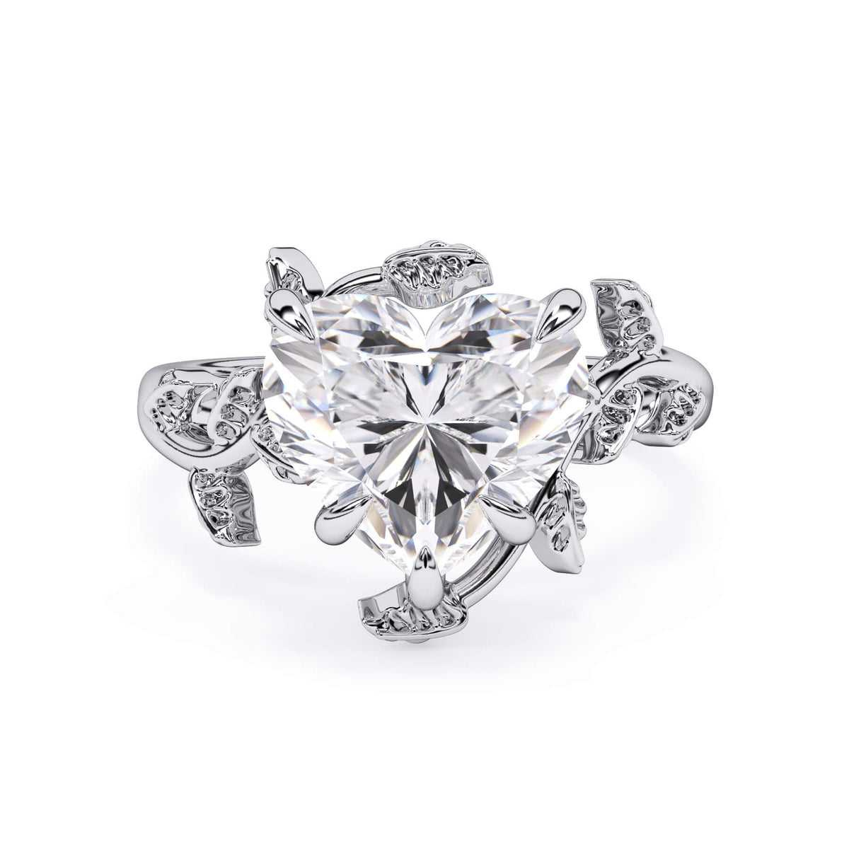 Twisted Vine Solitaire Engagement Ring (SKU: HE-524) Shown with Heart Shape Diamond in White Gold  - Front View