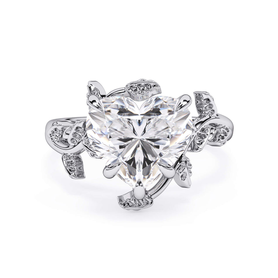 Twisted Vine Solitaire Engagement Ring (SKU: HE-524) Shown with Heart Shape Diamond in White Gold  - Front View