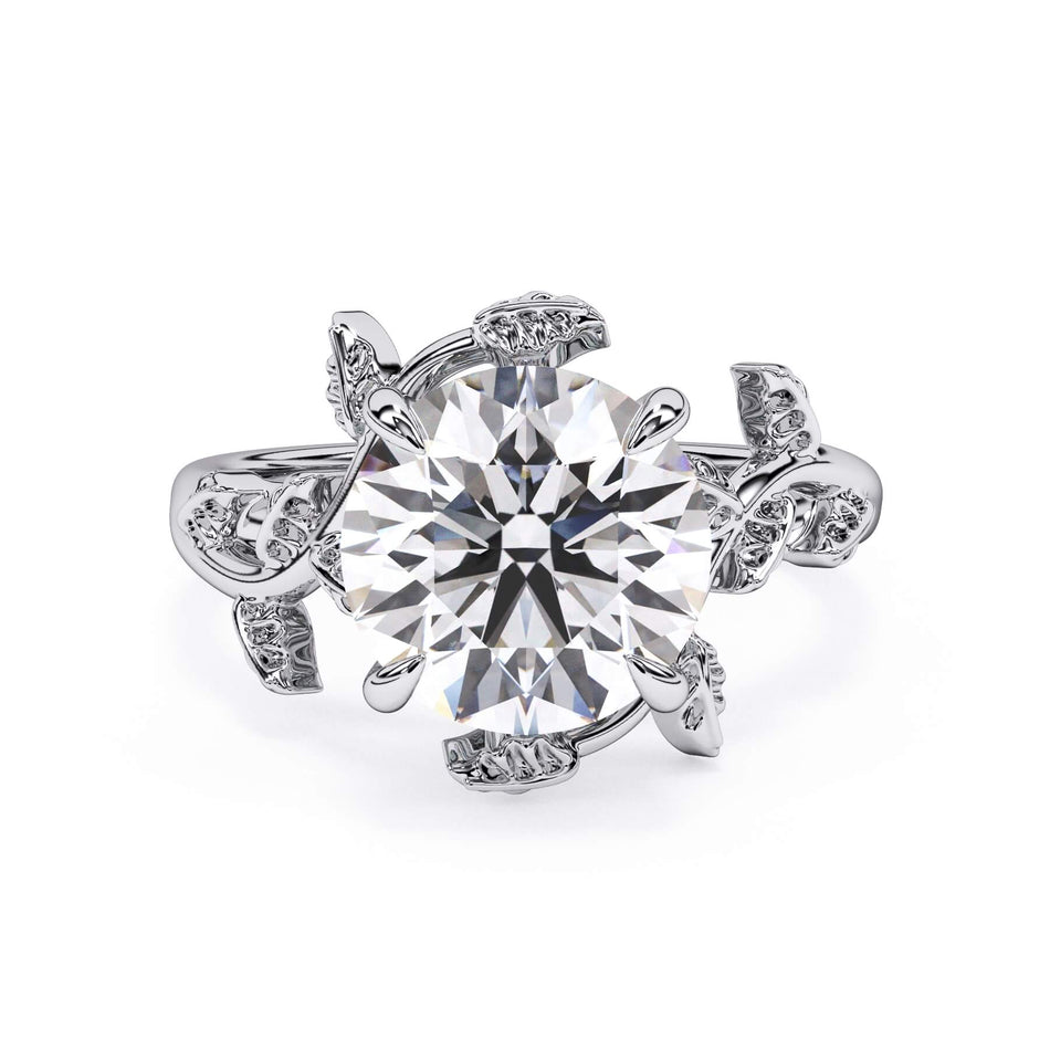 Twisted Vine Solitaire Engagement Ring (SKU: HE-524) Shown with Round Shape Diamond in White Gold  - Front View