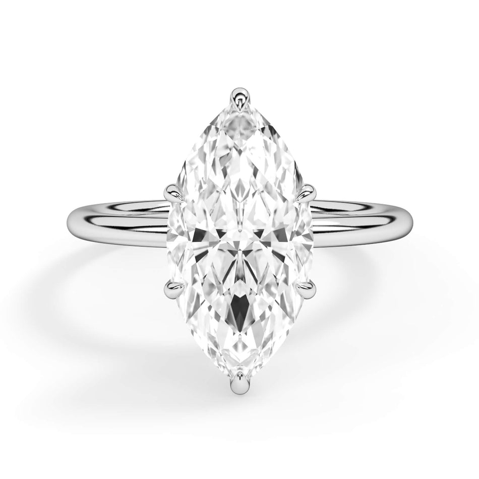 Diamond Petal Prong Engagement Ring Setting (SKU: HE64396) Shown with Marquise Shape Diamond in White Gold or Platinum - Front View