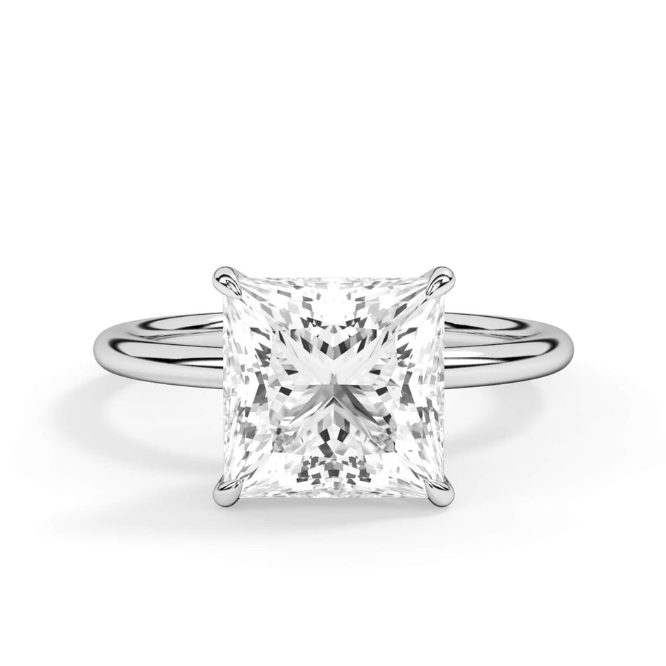 Diamond Petal Prong Engagement Ring Setting (SKU: HE64396) Shown with Princess Shape Diamond-SILVER - Front View