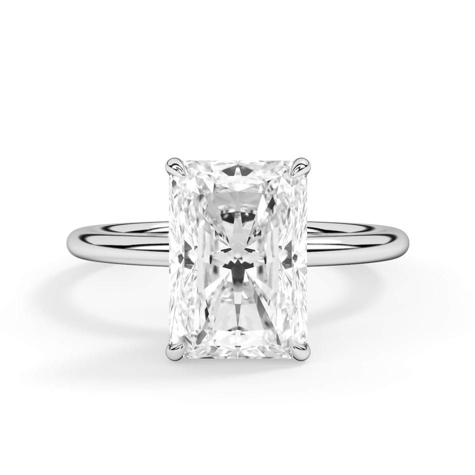 Diamond Petal Prong Engagement Ring Setting (SKU: HE64396) Shown with Radiant Shape Diamond in White Gold or Platinum - Front View