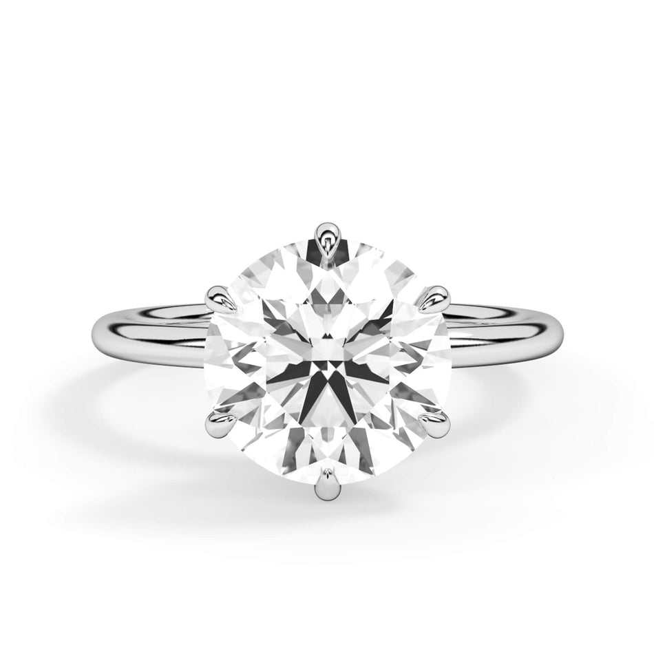 Diamond Petal Prong Engagement Ring Setting (SKU: HE64396) Shown with Round Shape Diamond-SILVER - Front View