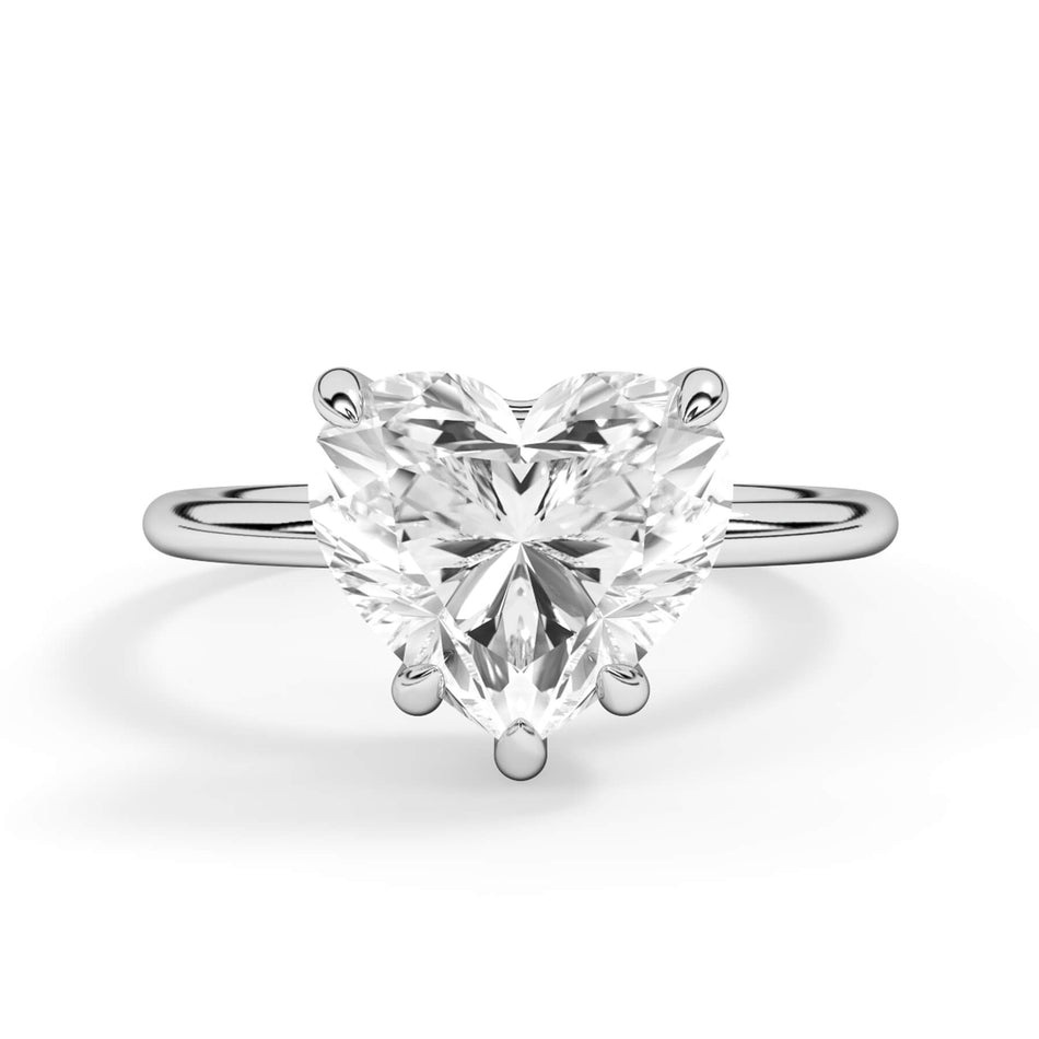 Basket Style Solitaire Engagement Ring - Yellow Gold Head (SKU: HE10946-Y) Shown with Heart Shape Diamond in White Gold or Platinum in White Gold or Platinum - Front View