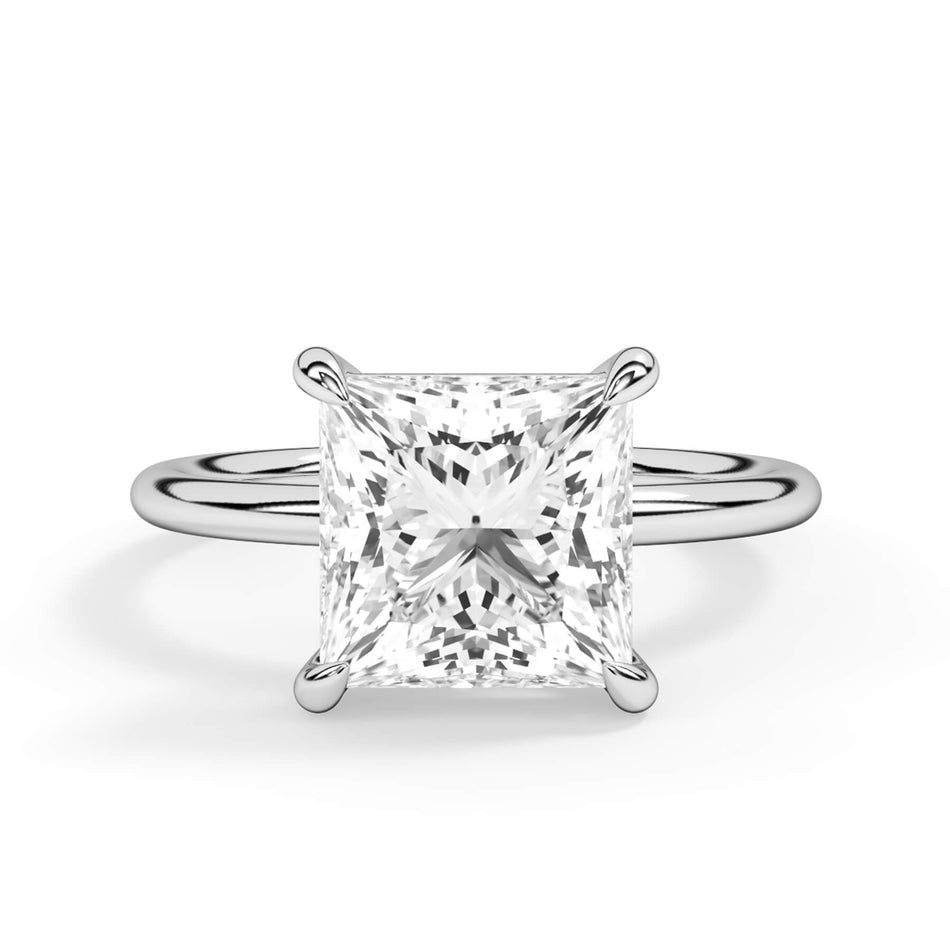 Basket Style Solitaire Engagement Ring - Yellow Gold Head (SKU: HE10946-Y) Shown with Princess Shape Diamond in White Gold or Platinum in White Gold or Platinum - Front View
