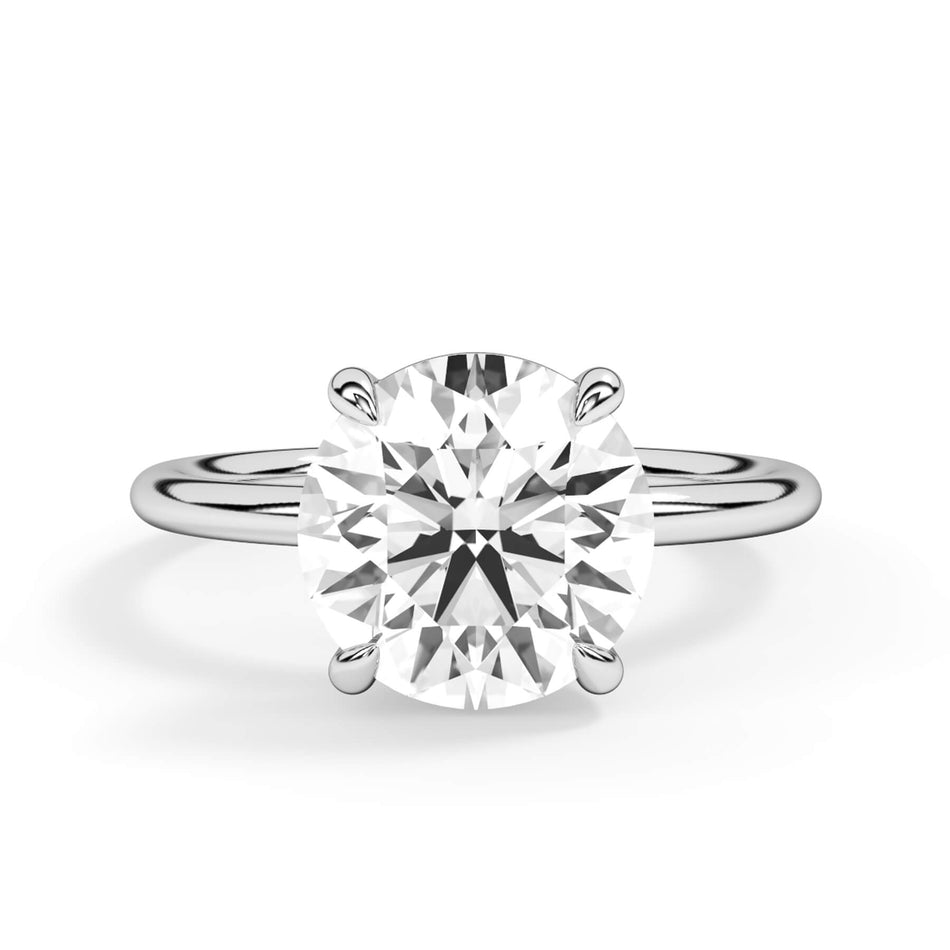 Basket Style Solitaire Engagement Ring - Yellow Gold Head (SKU: HE10946-Y) Shown with Round Shape Diamond in White Gold or Platinum in White Gold or Platinum - Front View