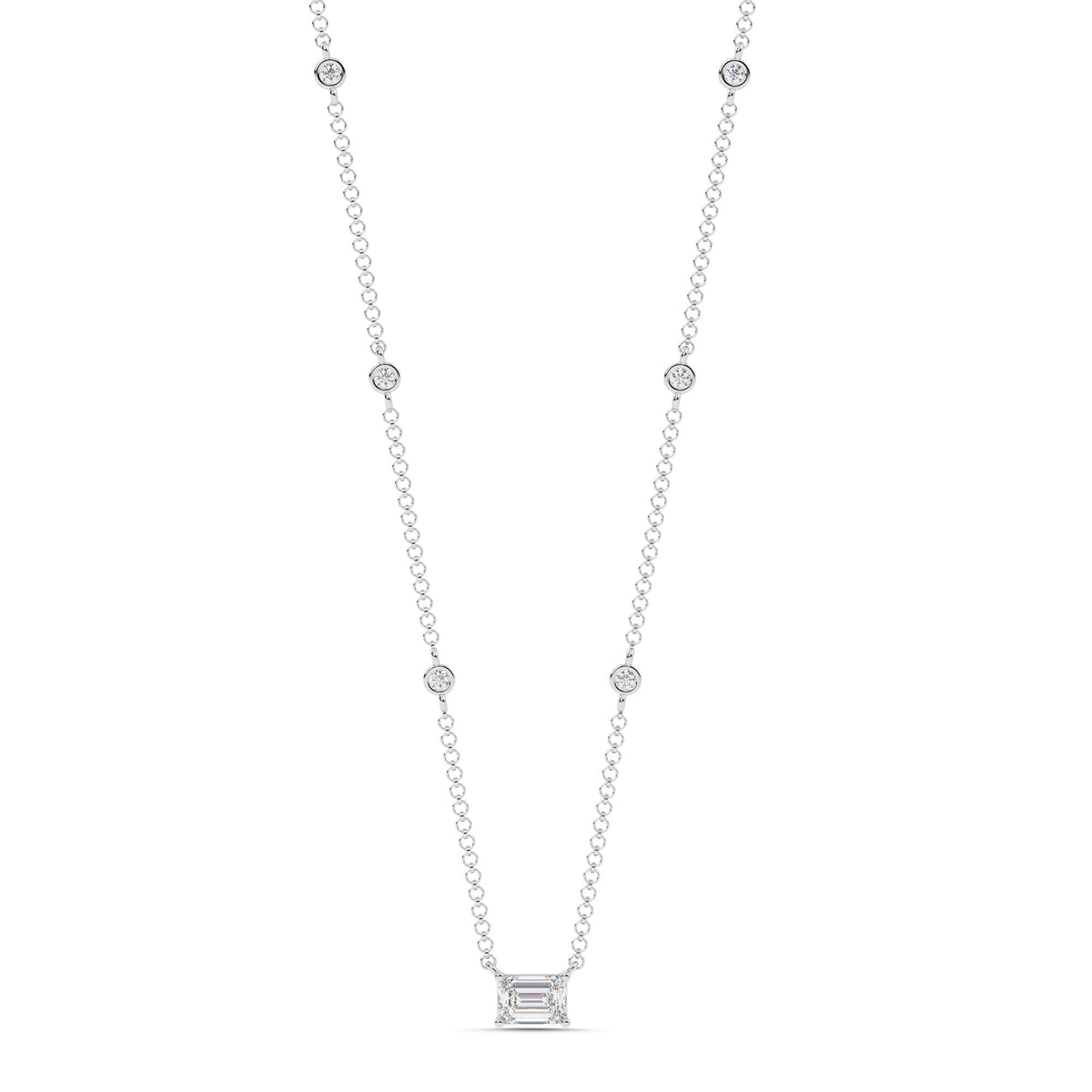 1.80cttw Lab-Grown Emerald and Round Diamond Station Necklace