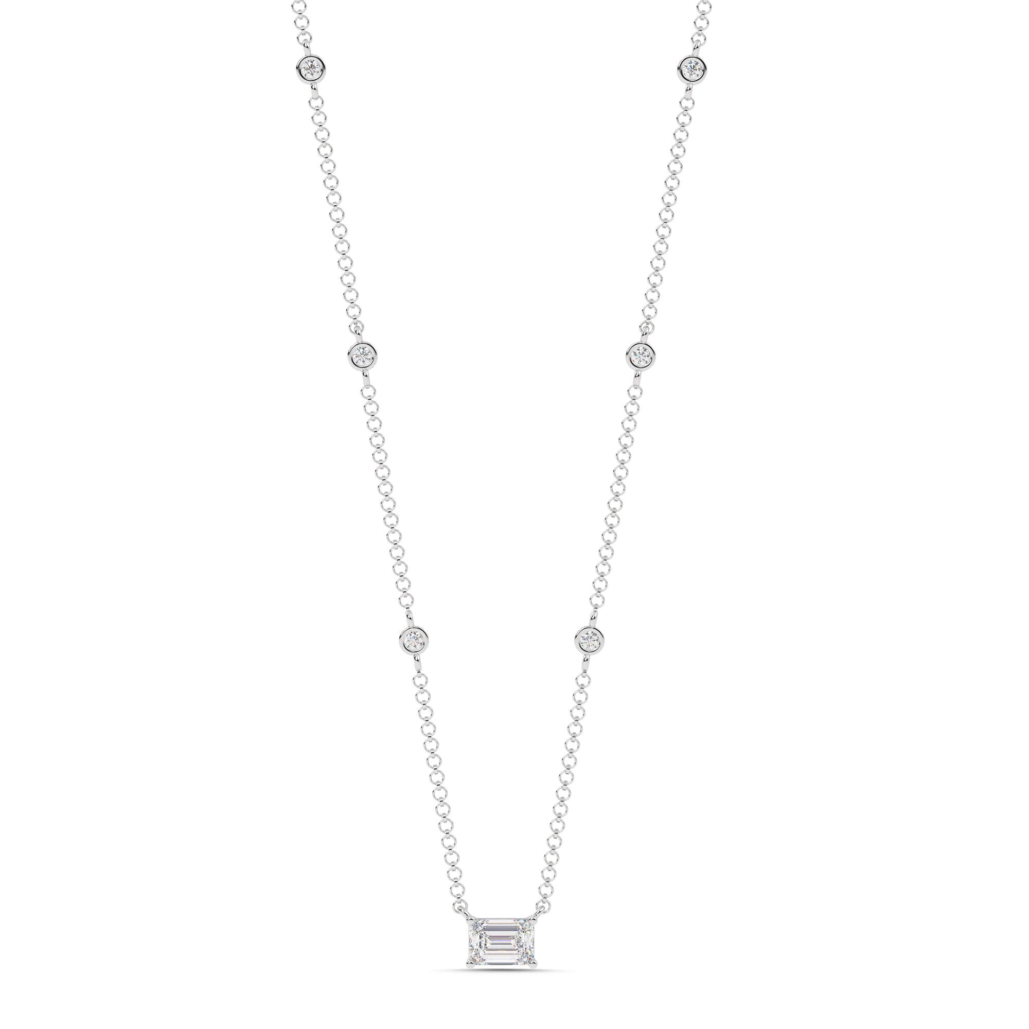 1.80cttw Lab-Grown Emerald and Round Diamond Station Necklace