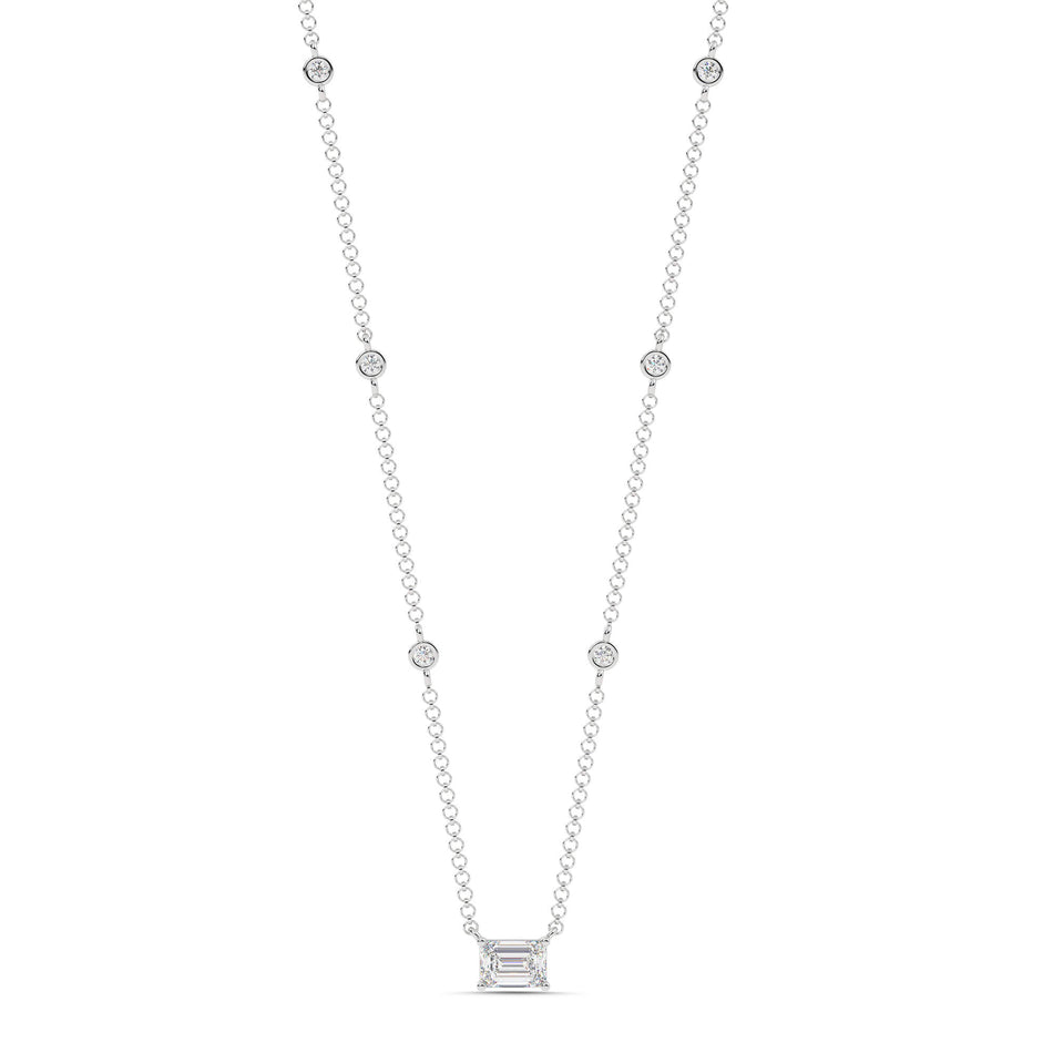 1.80cttw Lab-Grown Emerald and Round Diamond Station Necklace