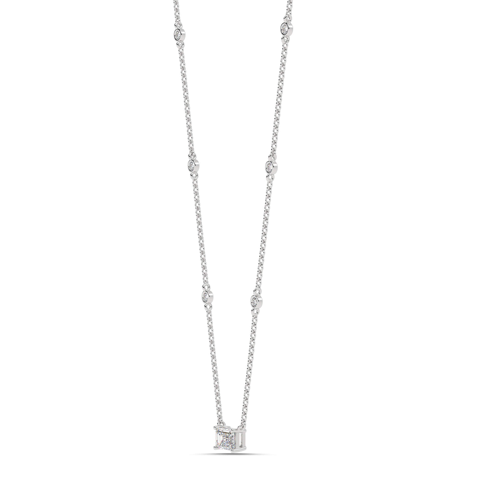 1.80cttw Lab-Grown Emerald and Round Diamond Station Necklace