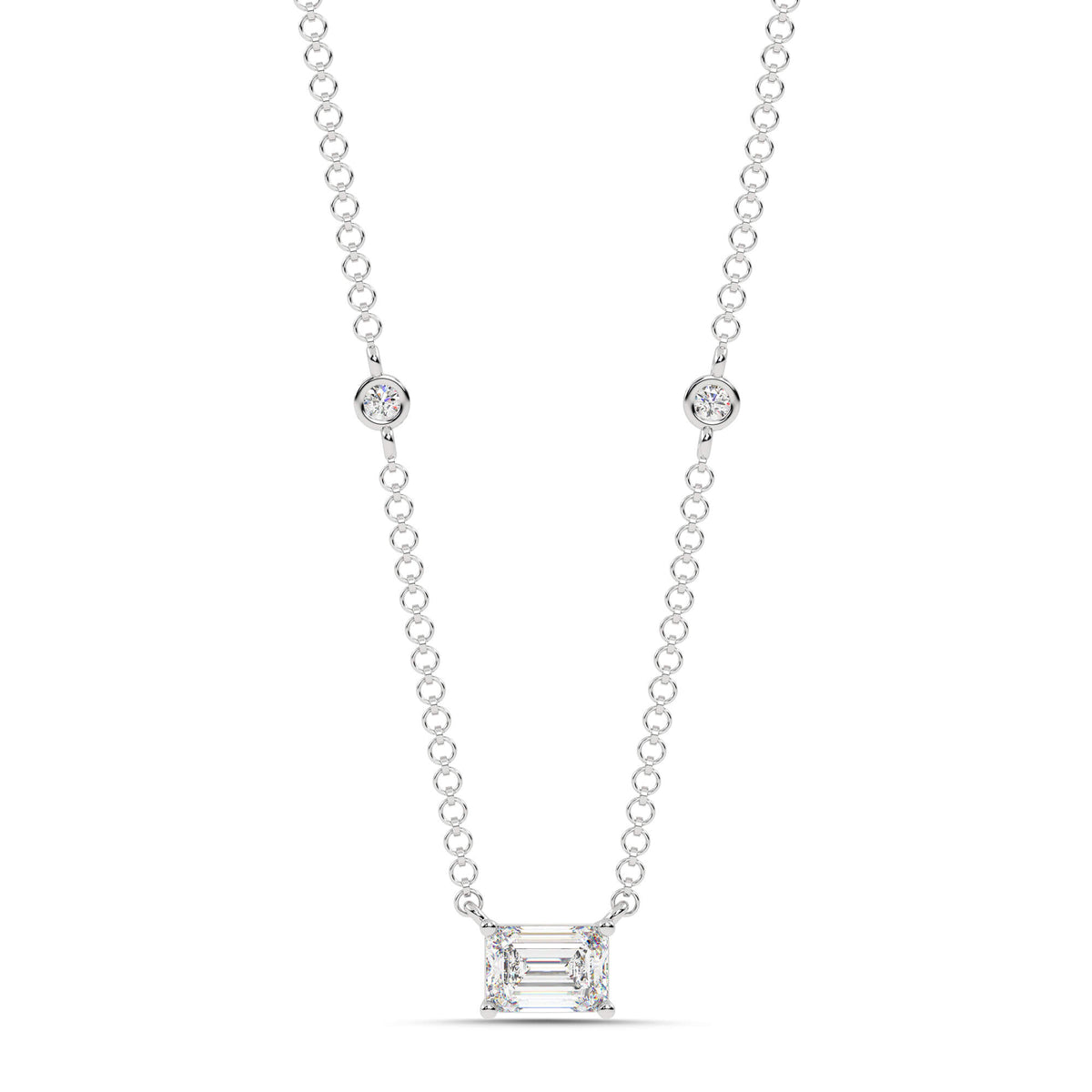 1.80cttw Lab-Grown Emerald and Round Diamond Station Necklace