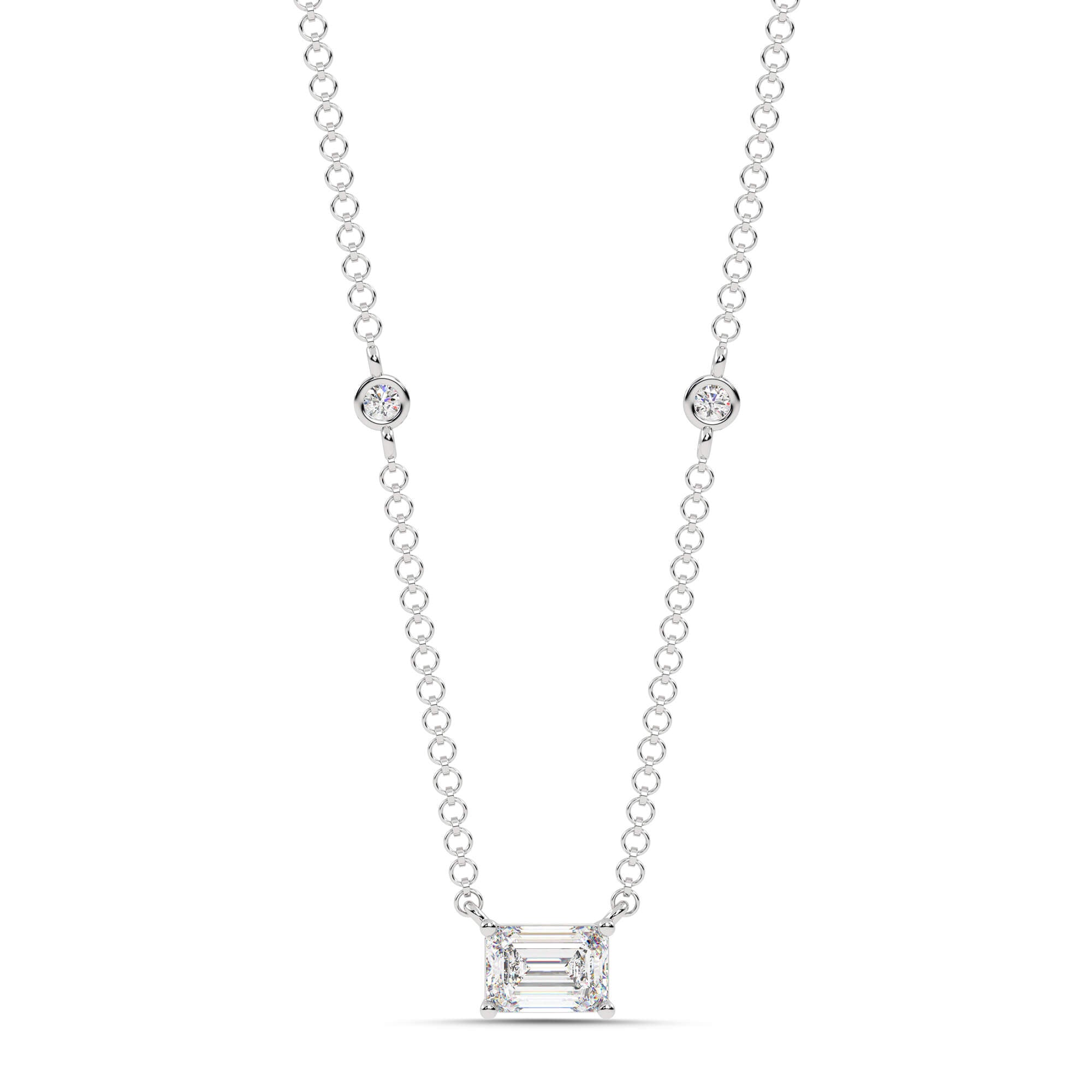 1.80cttw Lab-Grown Emerald and Round Diamond Station Necklace