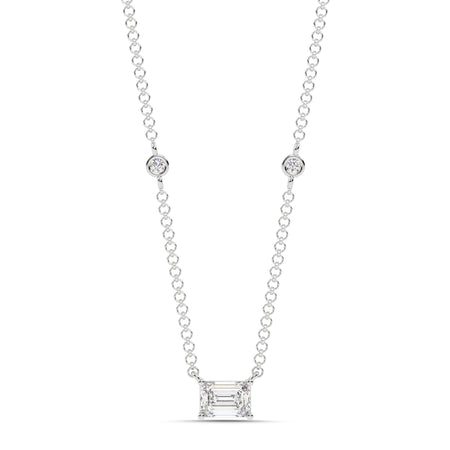 1.80cttw Lab-Grown Emerald and Round Diamond Station Necklace