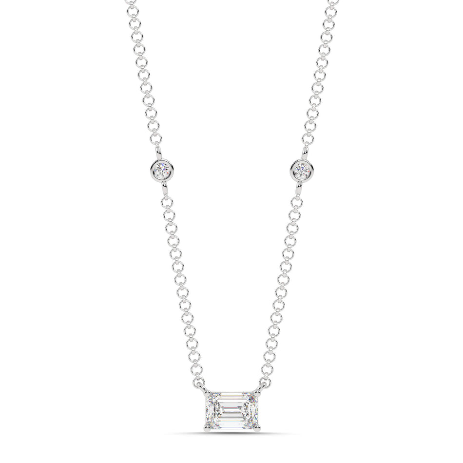 1.80cttw Lab-Grown Emerald and Round Diamond Station Necklace