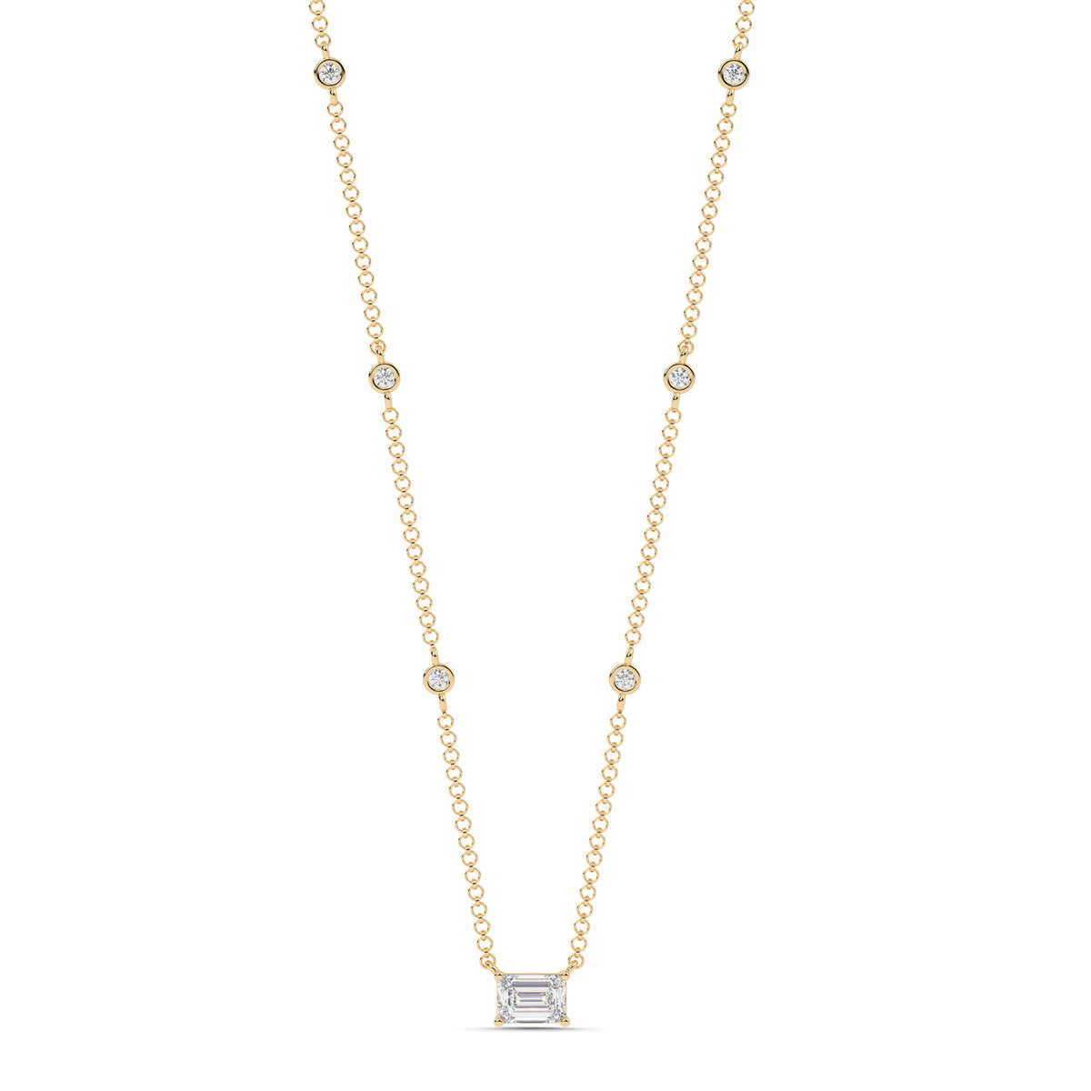 1.80cttw Lab-Grown Emerald and Round Diamond Station Necklace