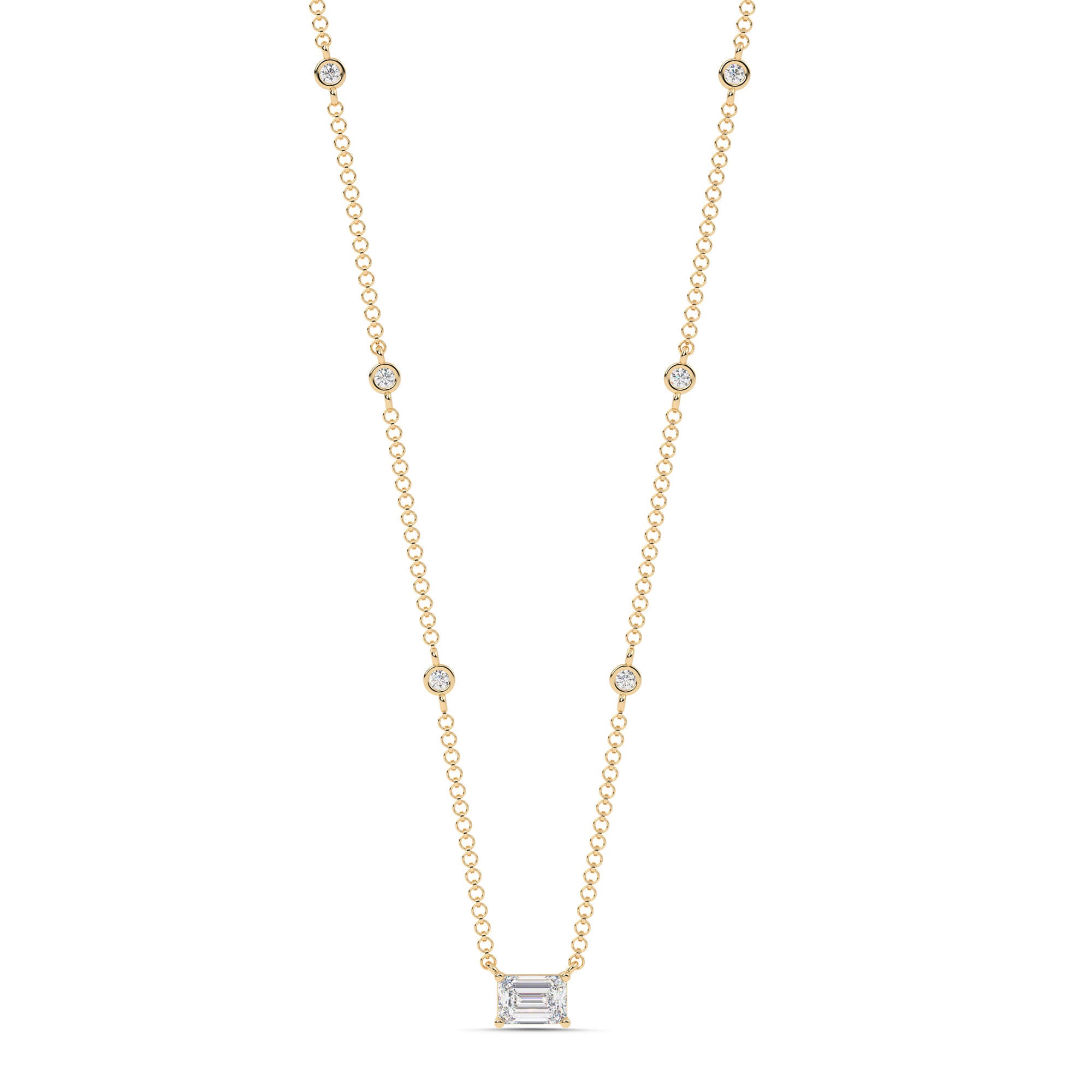 1.80cttw Lab-Grown Emerald and Round Diamond Station Necklace