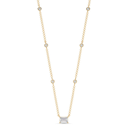 1.80cttw Lab-Grown Emerald and Round Diamond Station Necklace