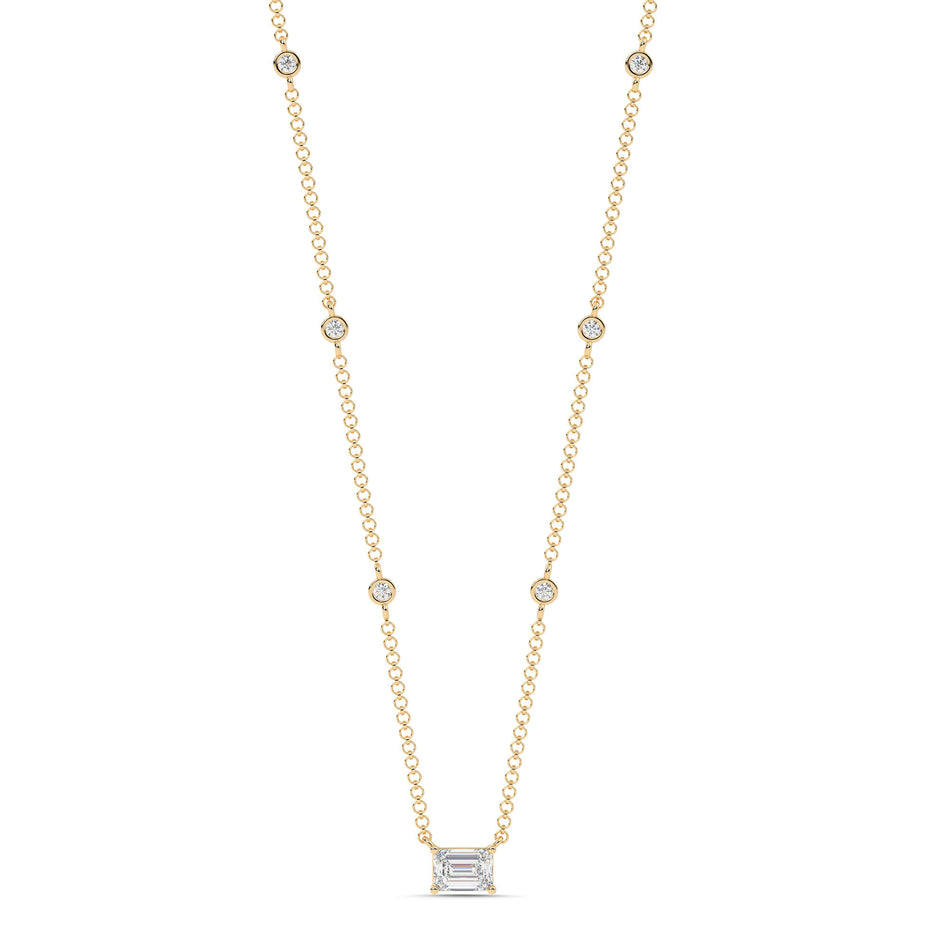 1.80cttw Lab-Grown Emerald and Round Diamond Station Necklace