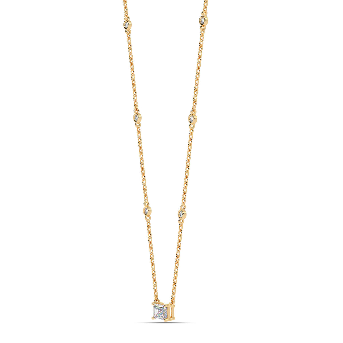 1.80cttw Lab-Grown Emerald and Round Diamond Station Necklace