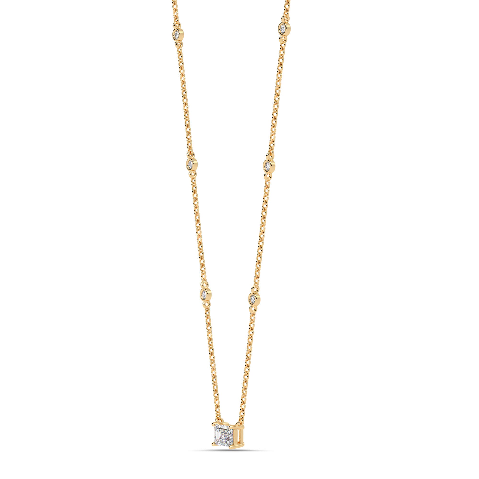 1.80cttw Lab-Grown Emerald and Round Diamond Station Necklace