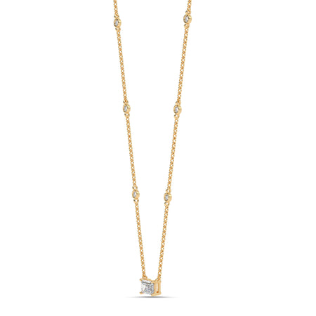 1.80cttw Lab-Grown Emerald and Round Diamond Station Necklace