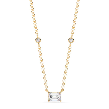 1.80cttw Lab-Grown Emerald and Round Diamond Station Necklace