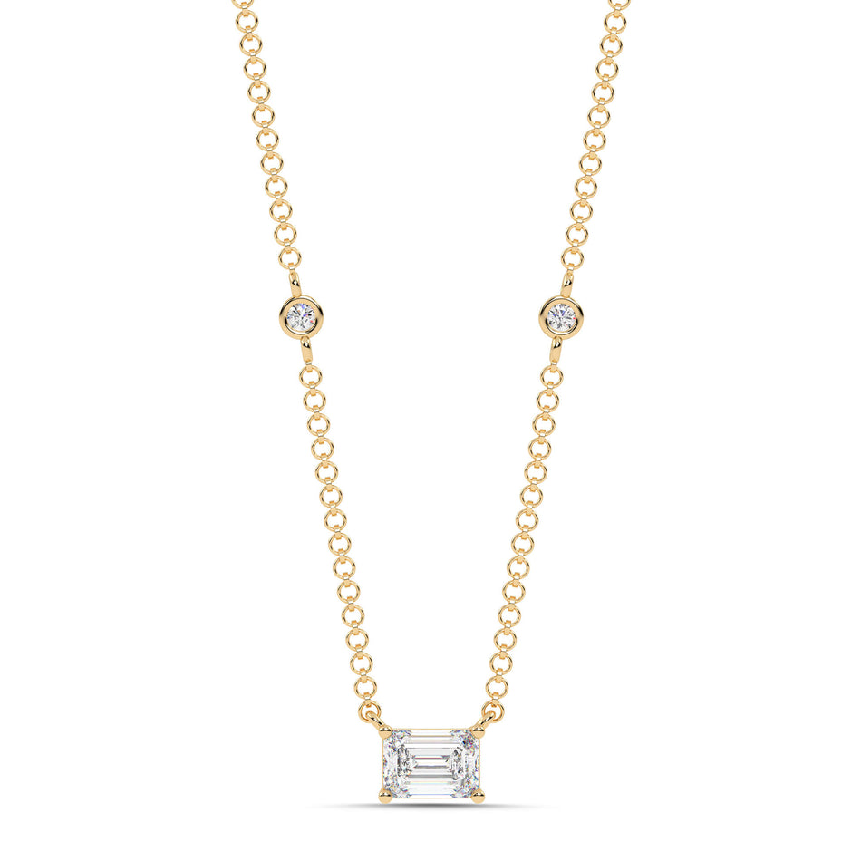 1.80cttw Lab-Grown Emerald and Round Diamond Station Necklace