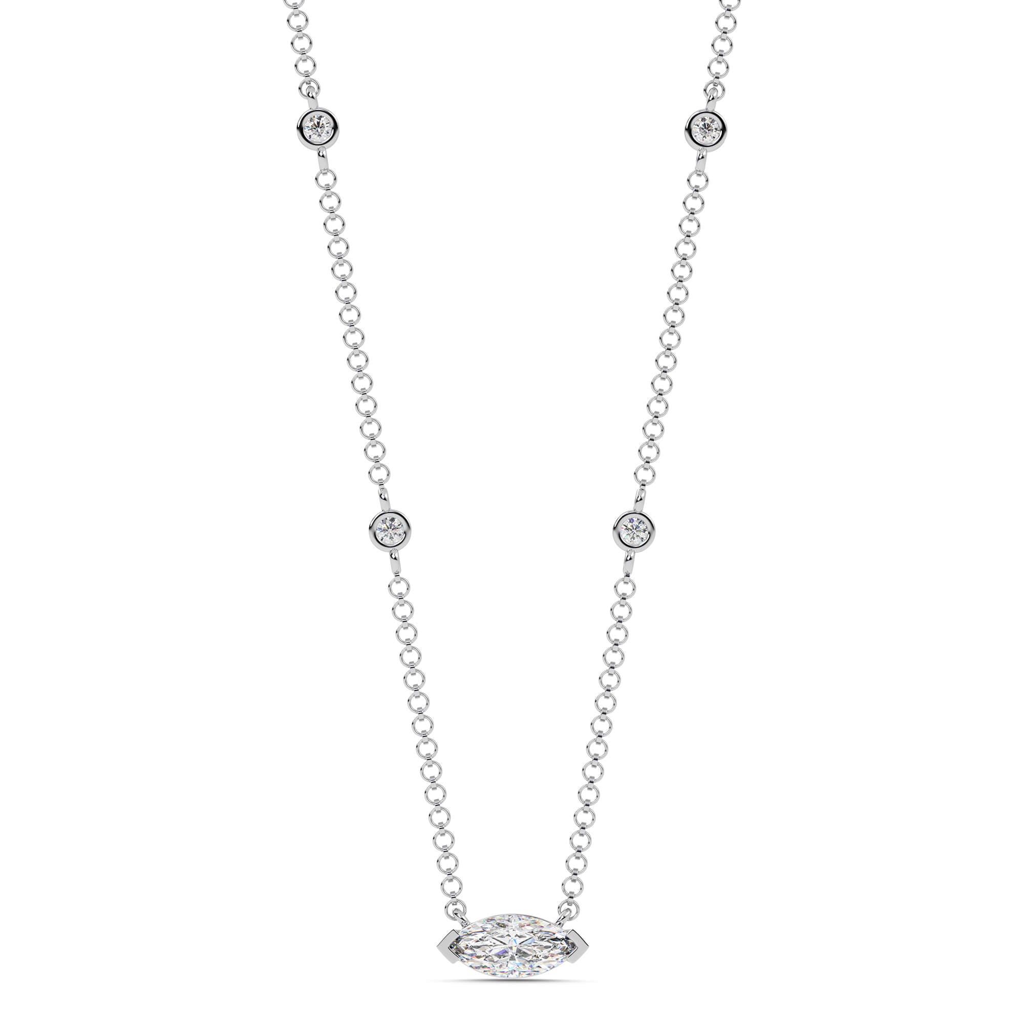 1.10cttw Lab-Grown Marquise & Round Diamond Station Necklace