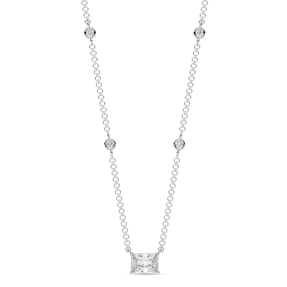 1.10cttw Lab-Grown Radiant and Round Diamond Station Necklace