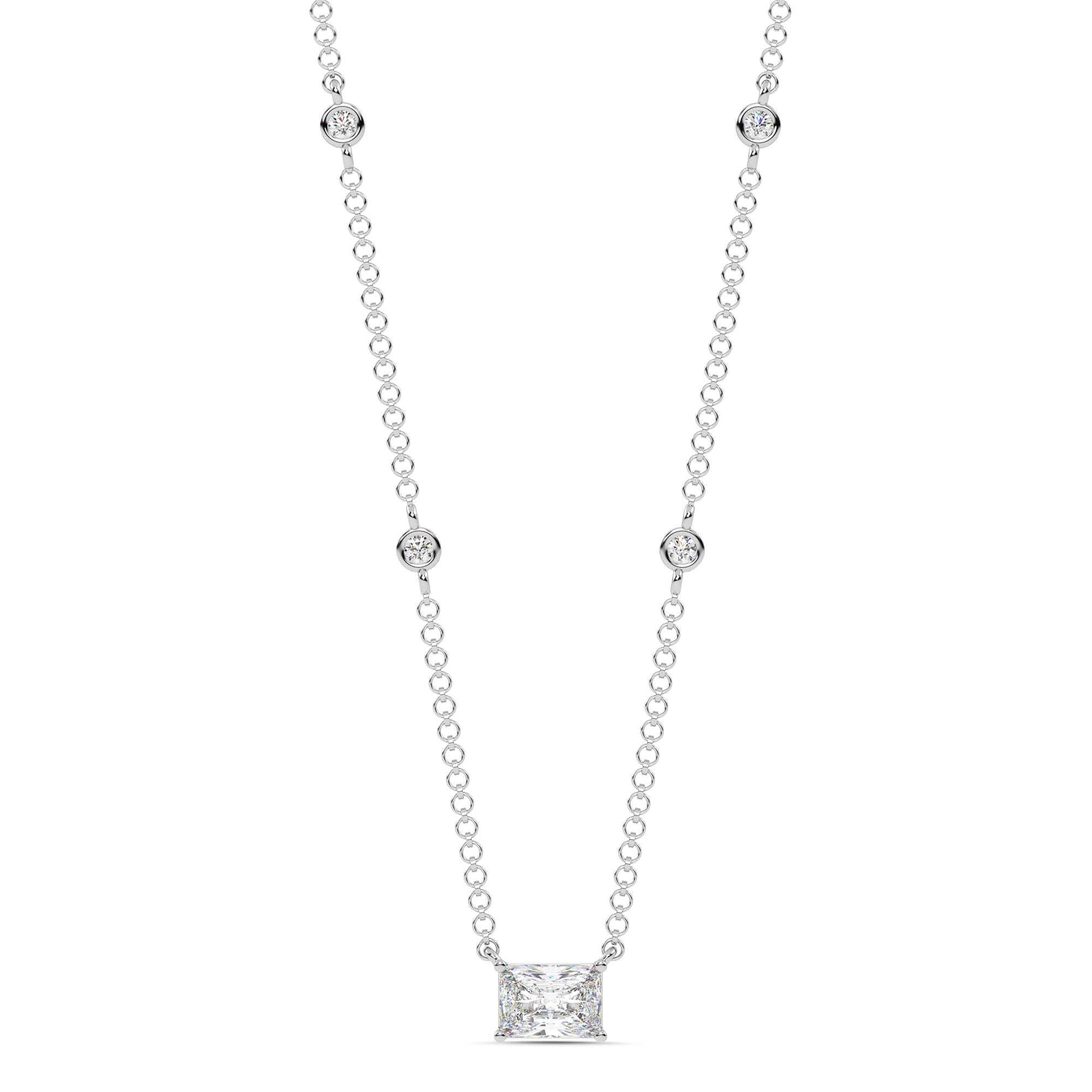 1.10cttw Lab-Grown Radiant and Round Diamond Station Necklace