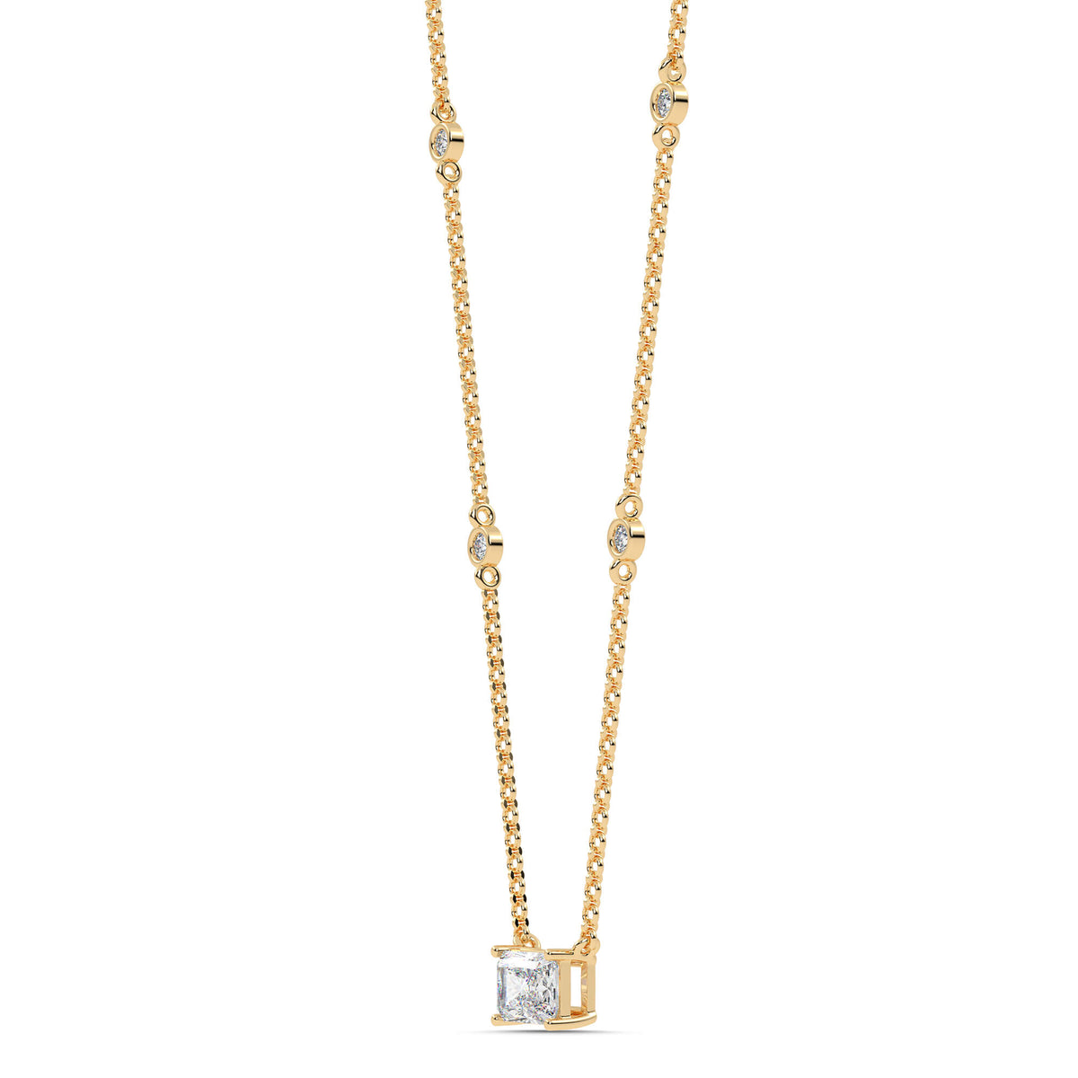 1.10cttw Lab-Grown Radiant and Round Diamond Station Necklace