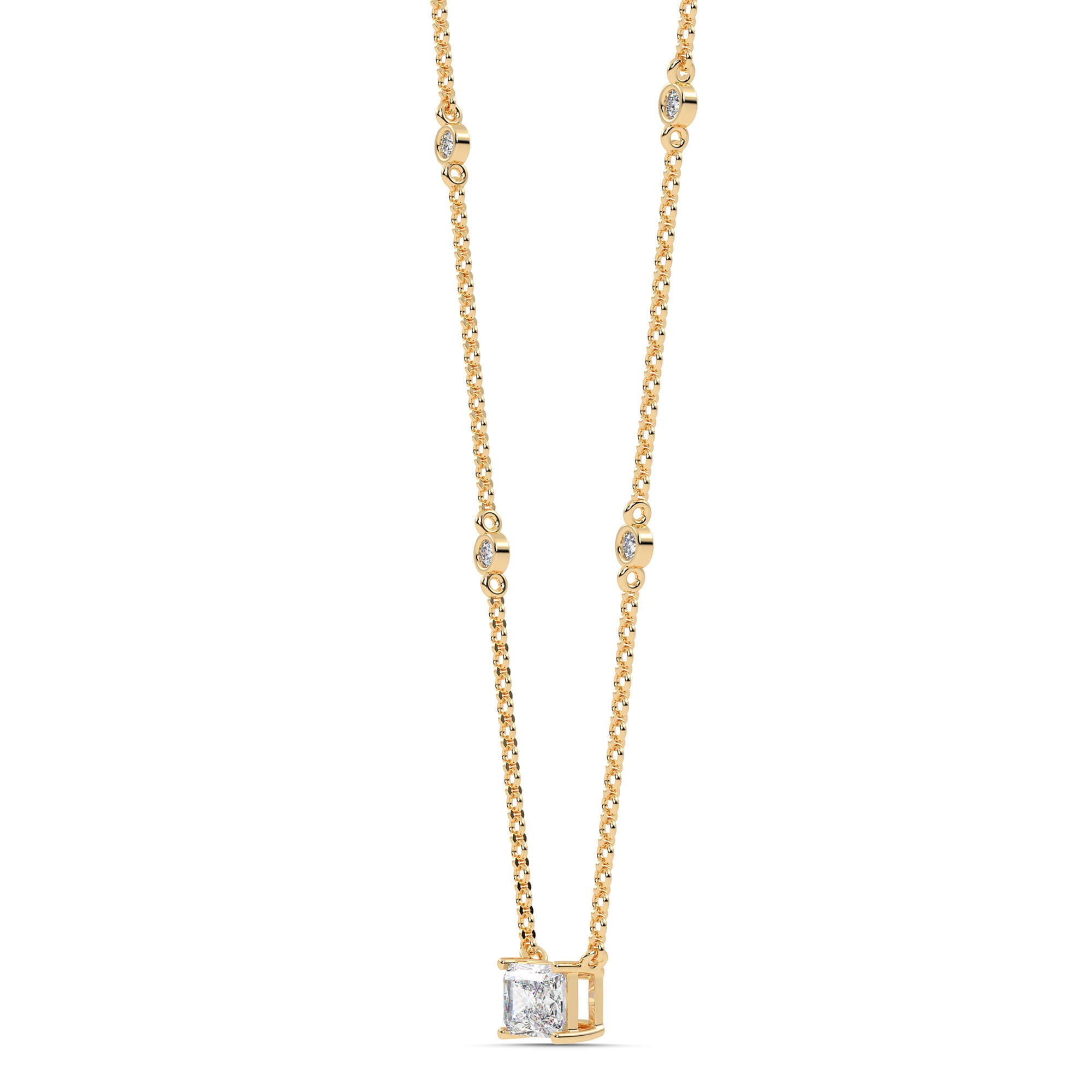 1.10cttw Lab-Grown Radiant and Round Diamond Station Necklace