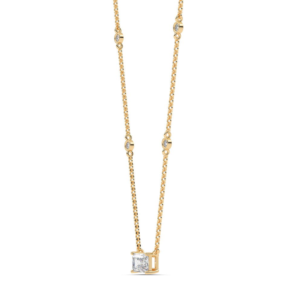 1.10cttw Lab-Grown Radiant and Round Diamond Station Necklace