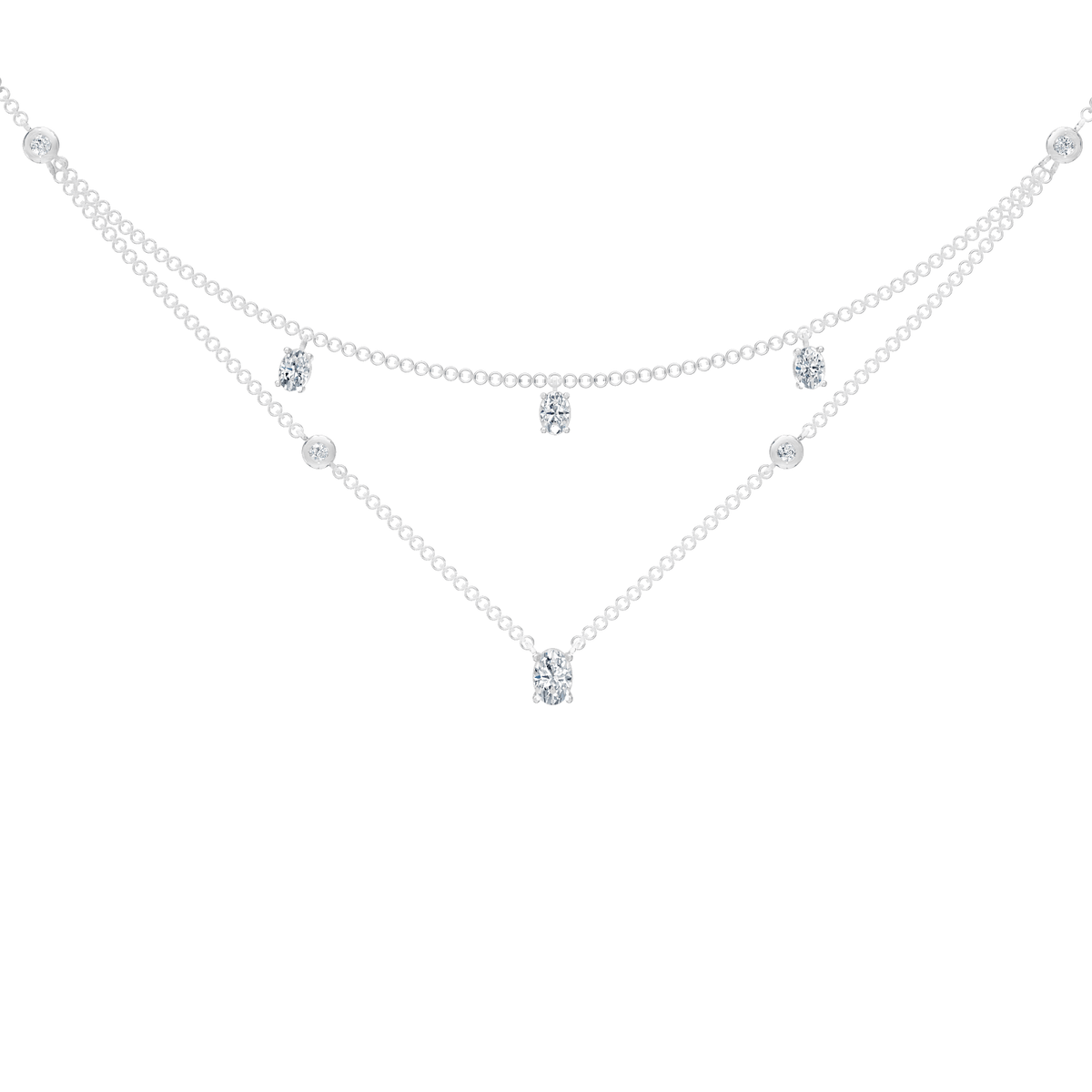 1.35cttw Lab-Grown Oval & Round Diamond Double-Strand Necklace