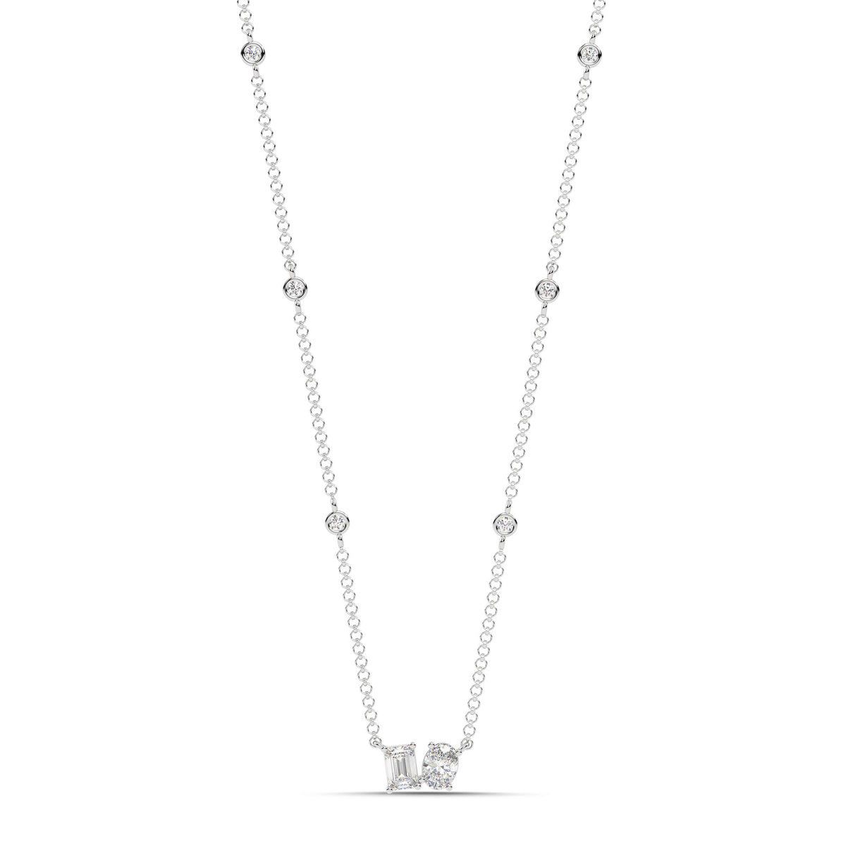 1.20cttw Lab-Grown Emerald & Oval Cut Diamond Station Necklace