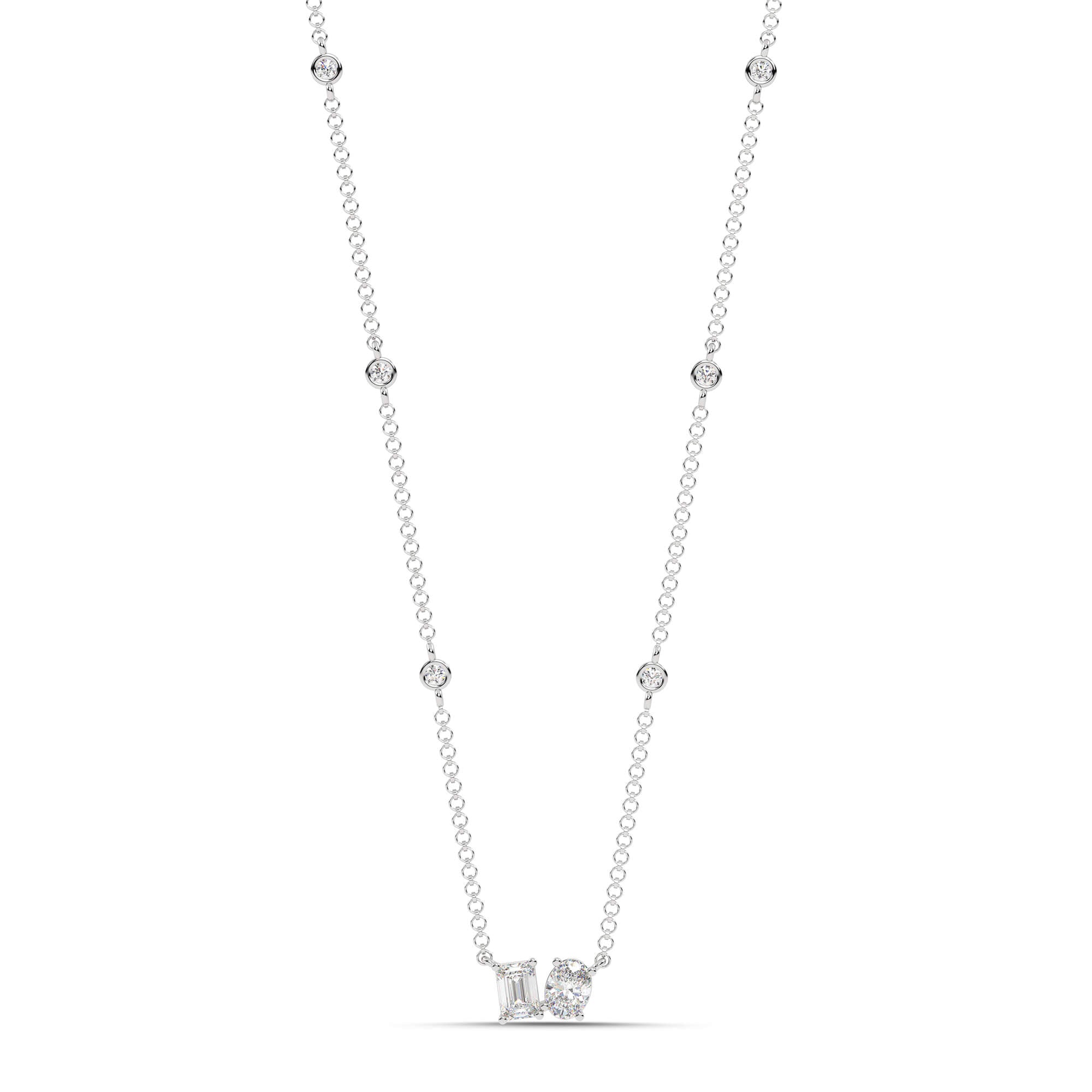 1.20cttw Lab-Grown Emerald & Oval Cut Diamond Station Necklace