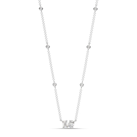 1.20cttw Lab-Grown Emerald & Oval Cut Diamond Station Necklace