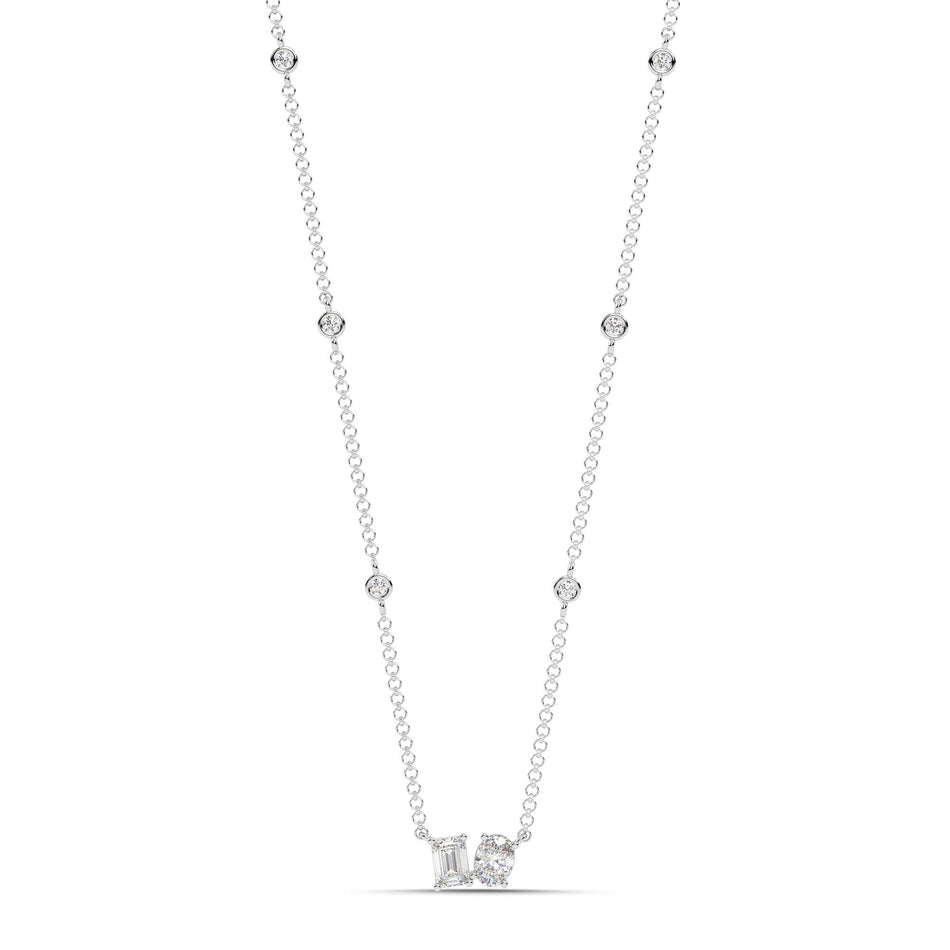 1.20cttw Lab-Grown Emerald & Oval Cut Diamond Station Necklace