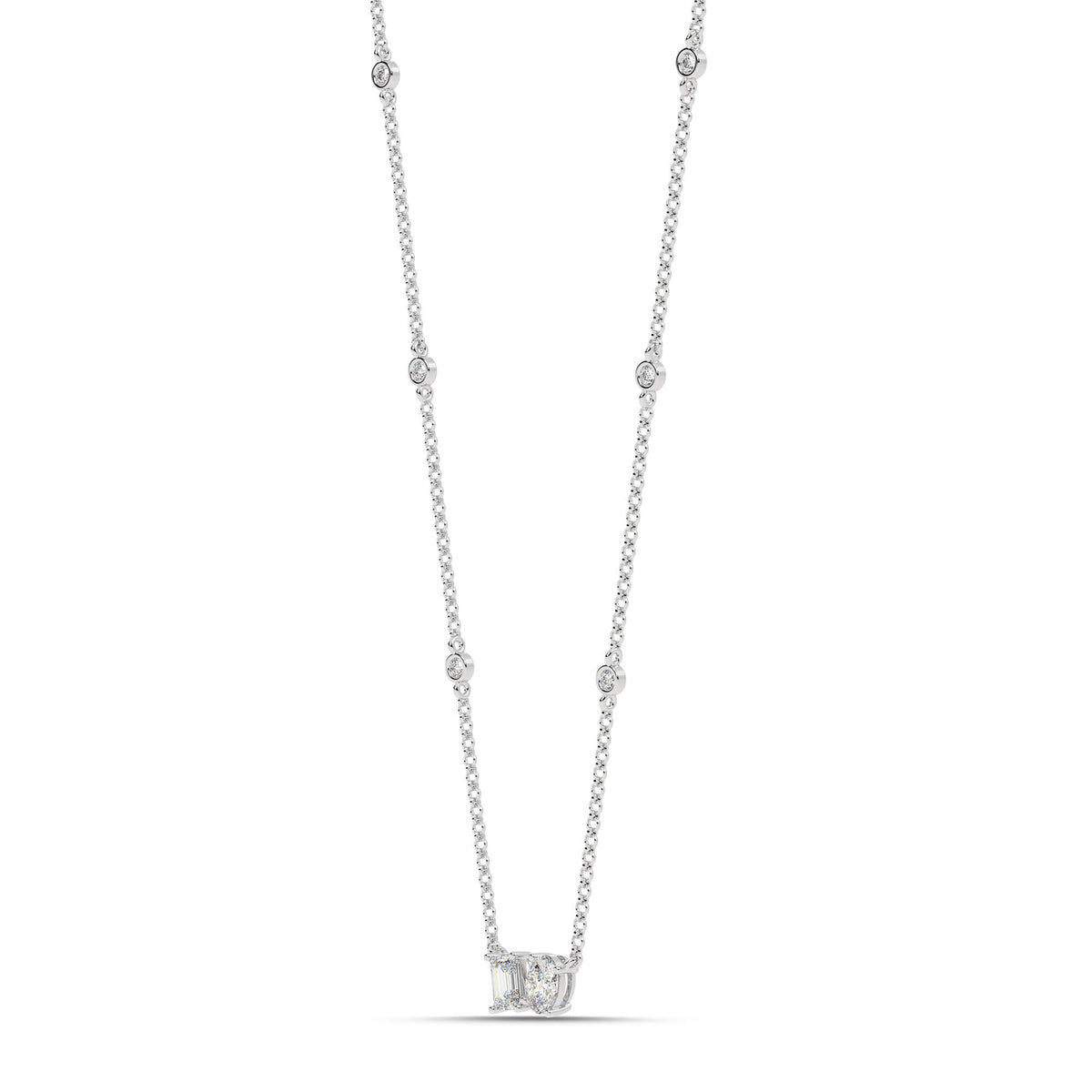 1.20cttw Lab-Grown Emerald & Oval Cut Diamond Station Necklace