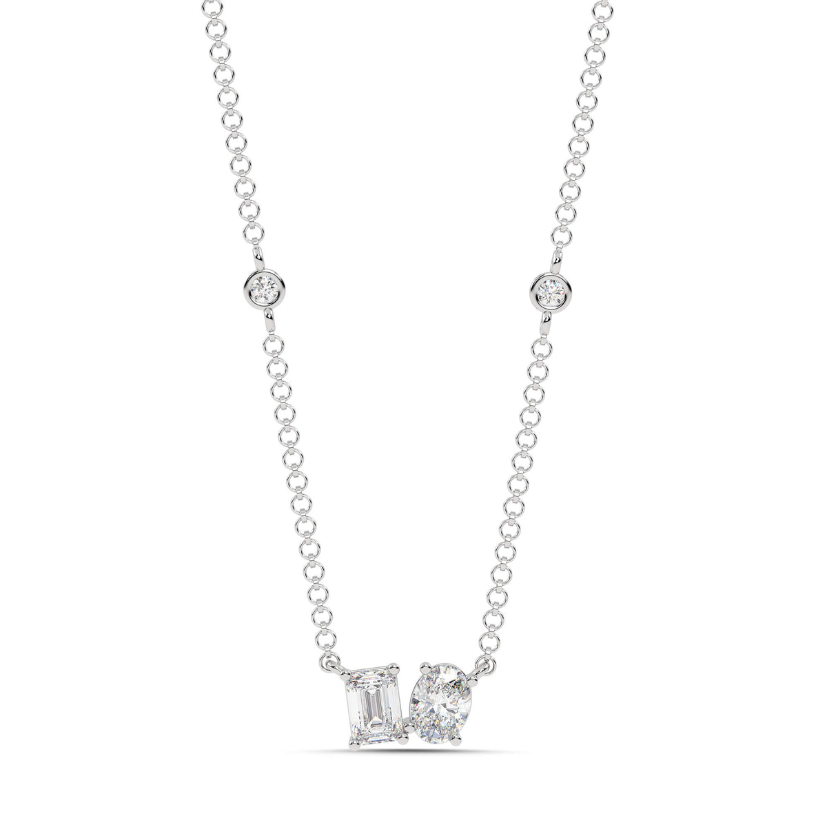 1.20cttw Lab-Grown Emerald & Oval Cut Diamond Station Necklace