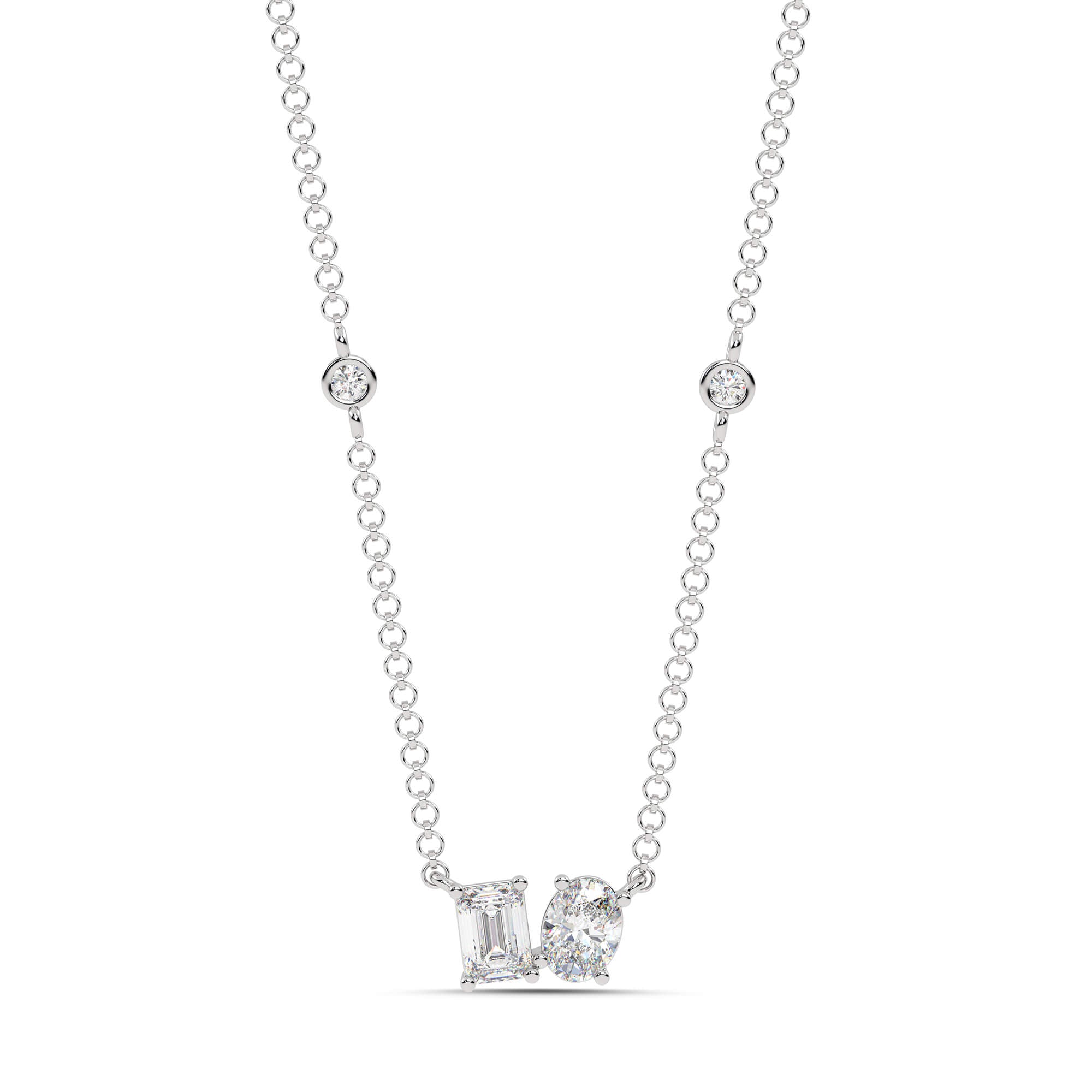 1.20cttw Lab-Grown Emerald & Oval Cut Diamond Station Necklace
