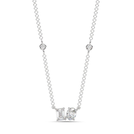 1.20cttw Lab-Grown Emerald & Oval Cut Diamond Station Necklace