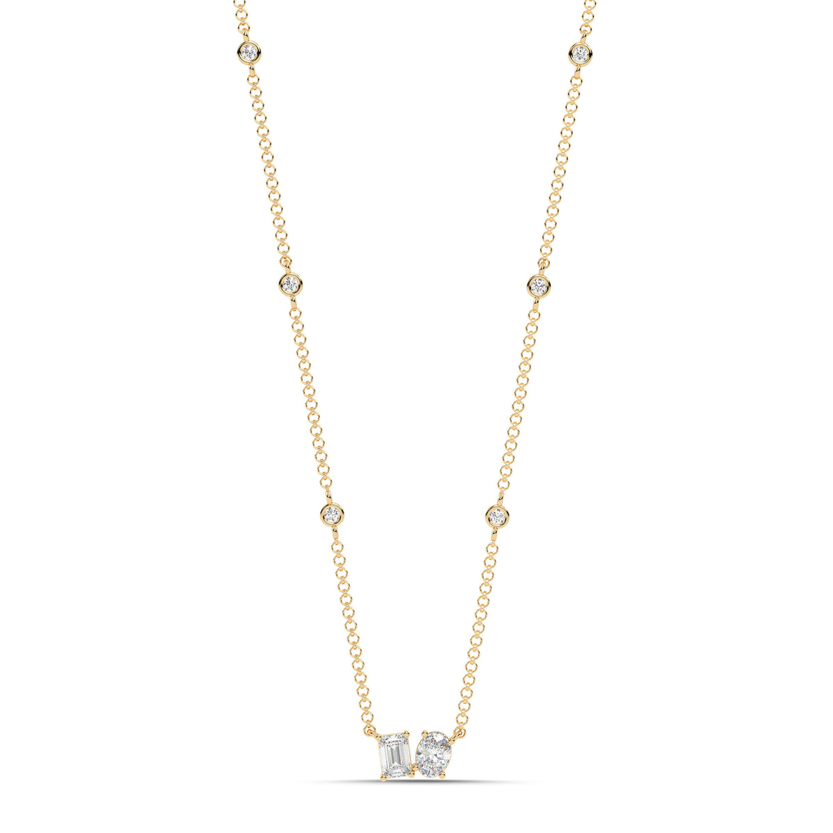 1.20cttw Lab-Grown Emerald & Oval Cut Diamond Station Necklace