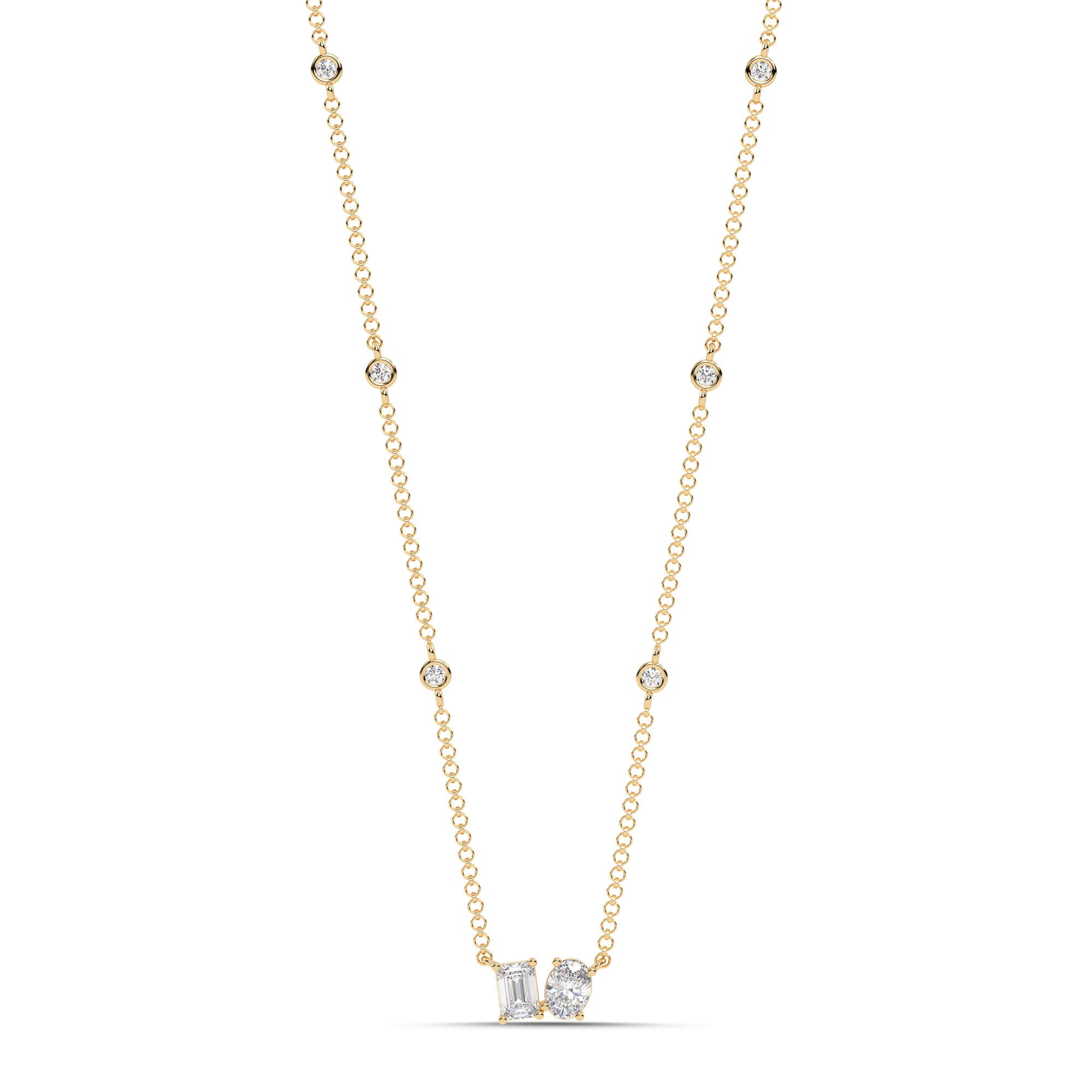 1.20cttw Lab-Grown Emerald & Oval Cut Diamond Station Necklace