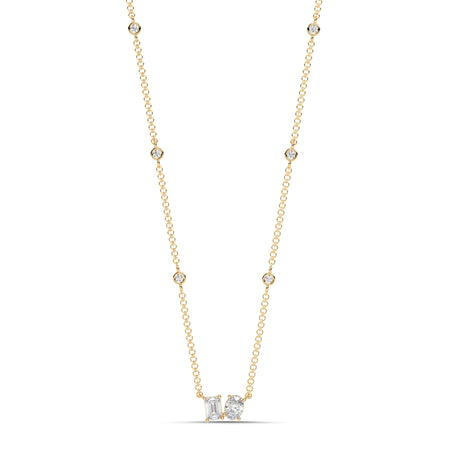 1.20cttw Lab-Grown Emerald & Oval Cut Diamond Station Necklace