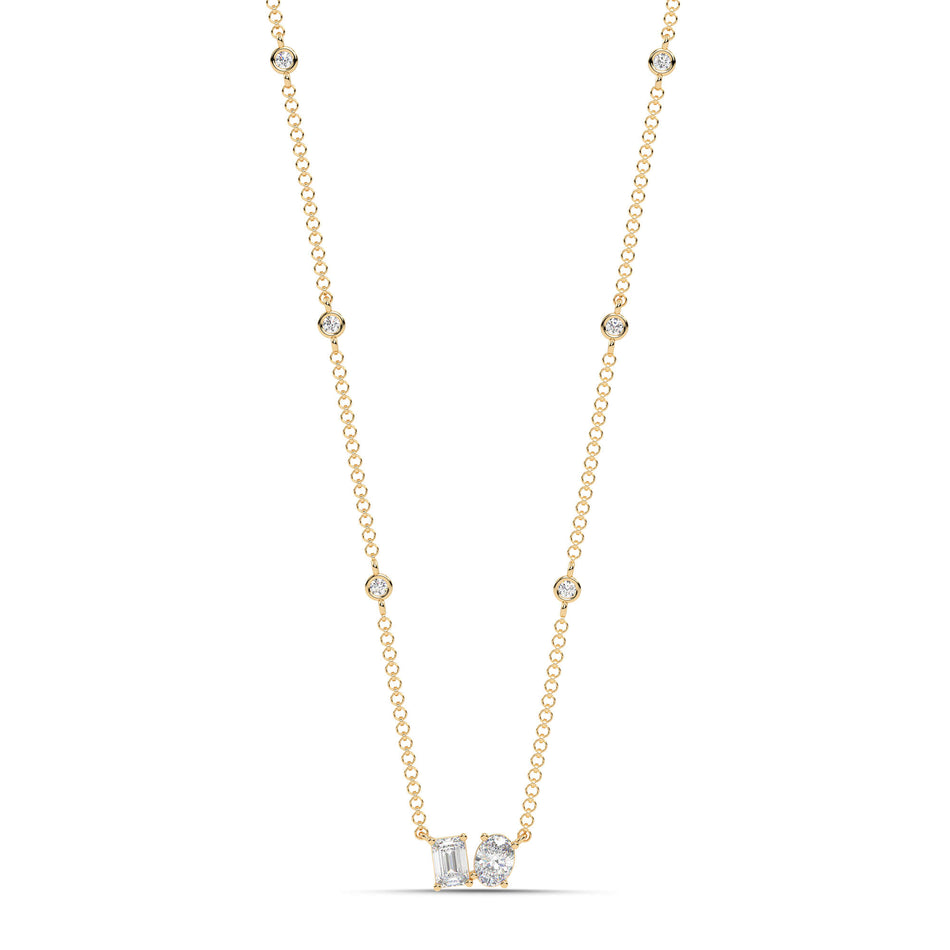 1.20cttw Lab-Grown Emerald & Oval Cut Diamond Station Necklace
