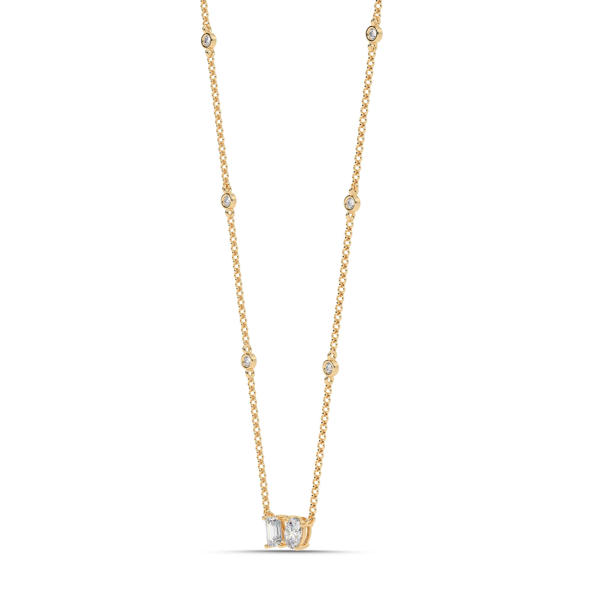 1.20cttw Lab-Grown Emerald & Oval Cut Diamond Station Necklace