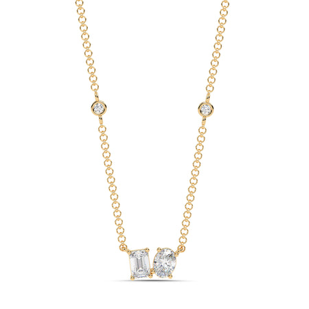 1.20cttw Lab-Grown Emerald & Oval Cut Diamond Station Necklace